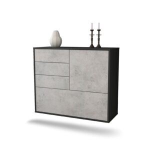 Sideboard Fontana | hängend | Korpus Anthrazit | Front in Beton Optik | 92x79x35cm (BxHxT)