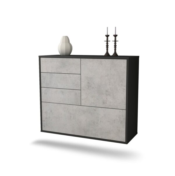 Sideboard Fontana | hängend | Korpus Anthrazit | Front in Beton Optik | 92x79x35cm (BxHxT)