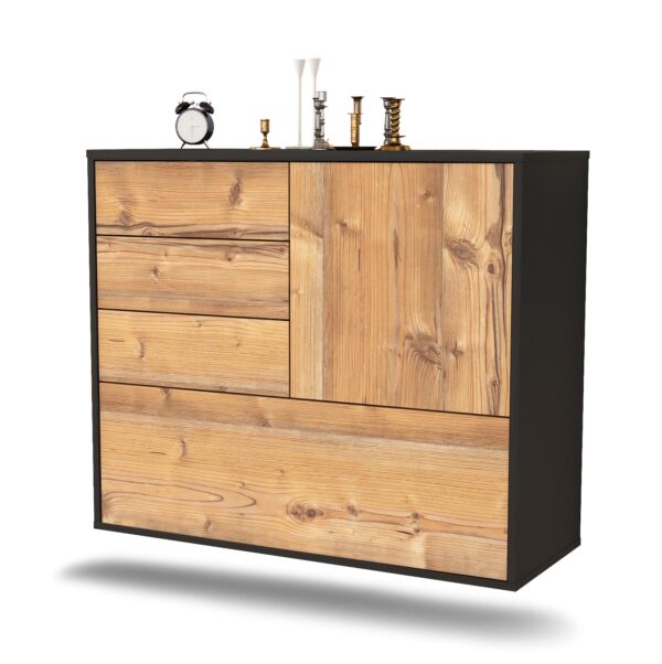 Sideboard Fontana | hängend | Korpus Anthrazit | Front in Pinie Holz Optik | 92x79x35cm (BxHxT)