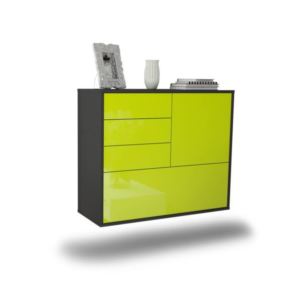 Sideboard Fontana | hängend | Korpus Anthrazit | Front in Hochglanz Grün | 92x79x35cm (BxHxT)