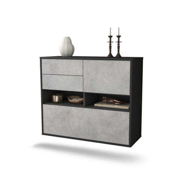 Sideboard Salt Lake City | hängend | Korpus Anthrazit | Front in Beton Optik | 92x79x35cm (BxHxT)