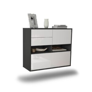 Sideboard Salt Lake City | hängend | Korpus Anthrazit | Front in Hochglanz Weiß | 92x79x35cm (BxHxT)