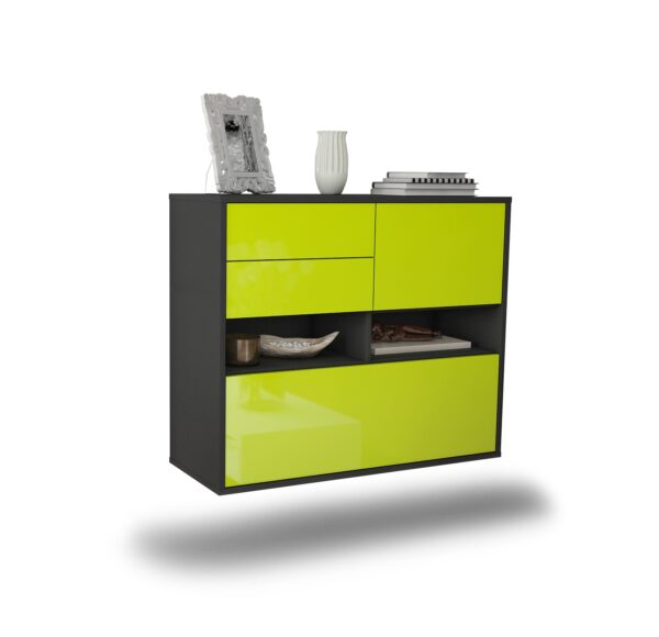 Sideboard Salt Lake City | hängend | Korpus Anthrazit | Front in Hochglanz Grün | 92x79x35cm (BxHxT)