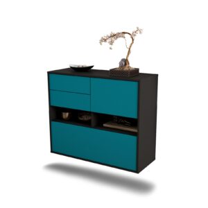 Sideboard Salt Lake City | hängend | Korpus Anthrazit | Front in Türkis | 92x79x35cm (BxHxT)