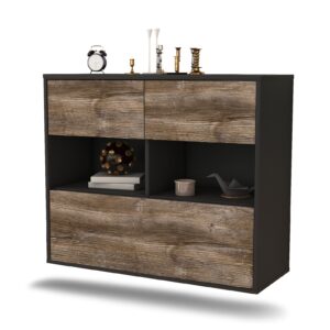 Sideboard Newport News | hängend | Korpus Anthrazit | Front in Treibholz Holz Optik | 92x79x35cm (BxHxT)