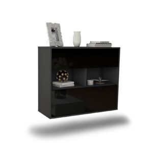 Sideboard Newport News | hängend | Korpus Anthrazit | Front in Hochglanz Schwarz | 92x79x35cm (BxHxT)