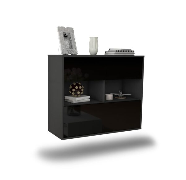 Sideboard Newport News | hängend | Korpus Anthrazit | Front in Hochglanz Schwarz | 92x79x35cm (BxHxT)