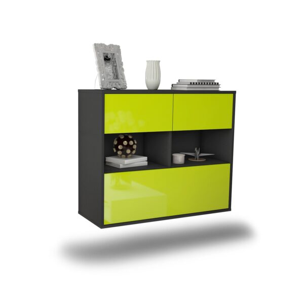Sideboard Newport News | hängend | Korpus Anthrazit | Front in Hochglanz Grün | 92x79x35cm (BxHxT)