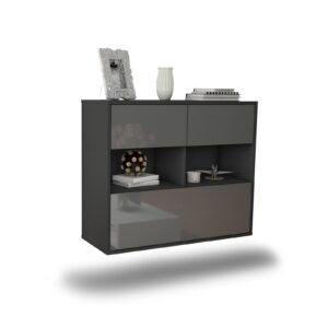 Sideboard Newport News | hängend | Korpus Anthrazit | Front in Hochglanz Grau | 92x79x35cm (BxHxT)