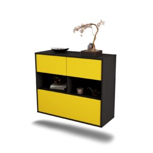 Sideboard Newport News | hängend | Korpus Anthrazit | Front in Gelb | 92x79x35cm (BxHxT)