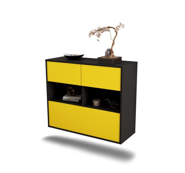 Sideboard Newport News | hängend | Korpus Anthrazit | Front in Gelb | 92x79x35cm (BxHxT)