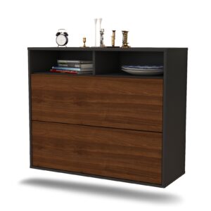 Sideboard Spring Valley | hängend | Korpus Anthrazit | Front in Walnuss Holz Optik | 92x79x35cm (BxHxT)