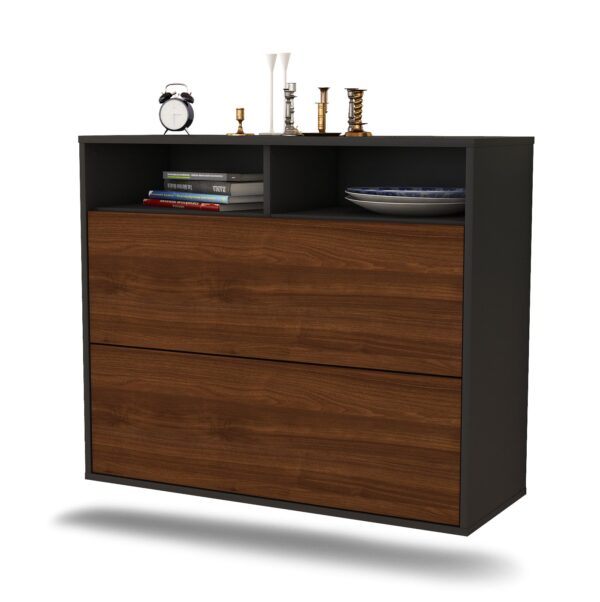 Sideboard Spring Valley | hängend | Korpus Anthrazit | Front in Walnuss Holz Optik | 92x79x35cm (BxHxT)