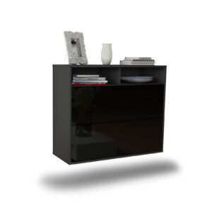 Sideboard Spring Valley | hängend | Korpus Anthrazit | Front in Hochglanz Schwarz | 92x79x35cm (BxHxT)