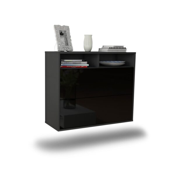 Sideboard Spring Valley | hängend | Korpus Anthrazit | Front in Hochglanz Schwarz | 92x79x35cm (BxHxT)