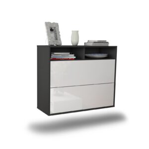 Sideboard Spring Valley | hängend | Korpus Anthrazit | Front in Hochglanz Weiß | 92x79x35cm (BxHxT)