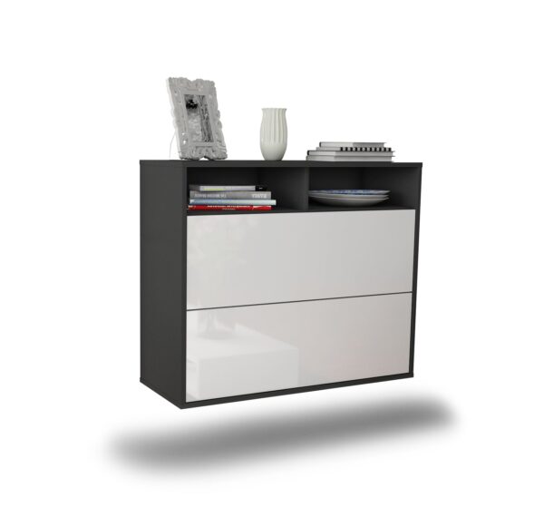 Sideboard Spring Valley | hängend | Korpus Anthrazit | Front in Hochglanz Weiß | 92x79x35cm (BxHxT)