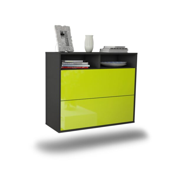 Sideboard Spring Valley | hängend | Korpus Anthrazit | Front in Hochglanz Grün | 92x79x35cm (BxHxT)