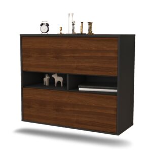 Sideboard Jackson | hängend | Korpus Anthrazit | Front in Walnuss Holz Optik | 92x79x35cm (BxHxT)