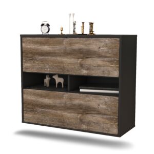 Sideboard Jackson | hängend | Korpus Anthrazit | Front in Treibholz Holz Optik | 92x79x35cm (BxHxT)