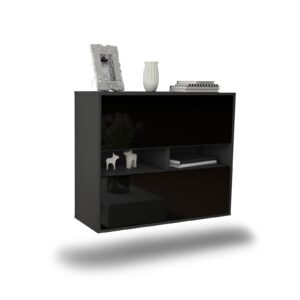 Sideboard Jackson | hängend | Korpus Anthrazit | Front in Hochglanz Schwarz | 92x79x35cm (BxHxT)