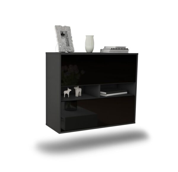 Sideboard Jackson | hängend | Korpus Anthrazit | Front in Hochglanz Schwarz | 92x79x35cm (BxHxT)