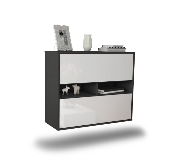 Sideboard Jackson | hängend | Korpus Anthrazit | Front in Hochglanz Weiß | 92x79x35cm (BxHxT)