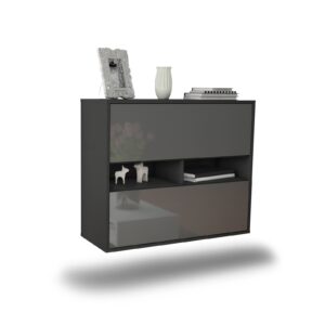 Sideboard Jackson | hängend | Korpus Anthrazit | Front in Hochglanz Grau | 92x79x35cm (BxHxT)