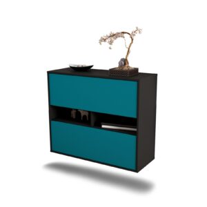 Sideboard Jackson | hängend | Korpus Anthrazit | Front in Türkis | 92x79x35cm (BxHxT)