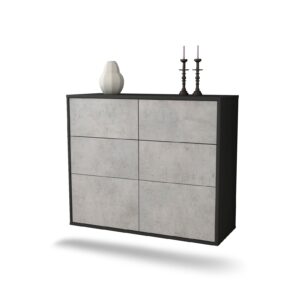 Sideboard Tempe | hängend | Korpus Anthrazit | Front in Beton Optik | 92x79x35cm (BxHxT)