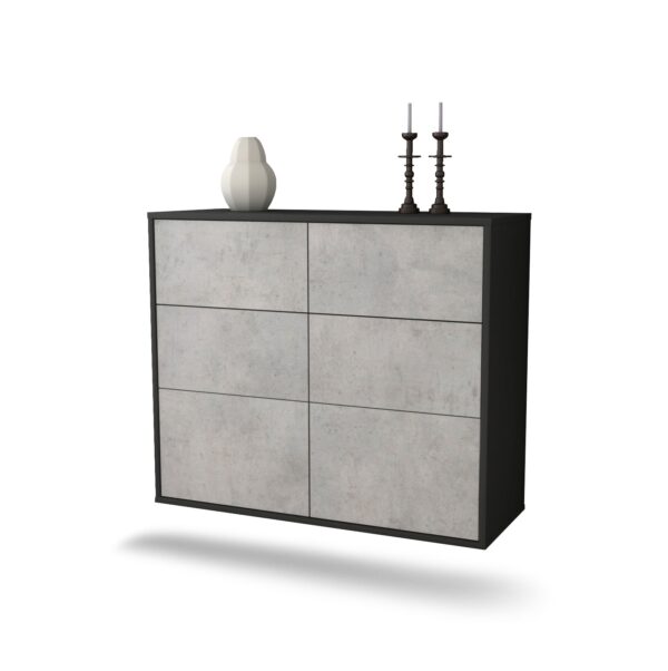 Sideboard Tempe | hängend | Korpus Anthrazit | Front in Beton Optik | 92x79x35cm (BxHxT)