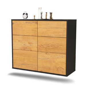 Sideboard Tempe | hängend | Korpus Anthrazit | Front in Eiche Holz Optik | 92x79x35cm (BxHxT)
