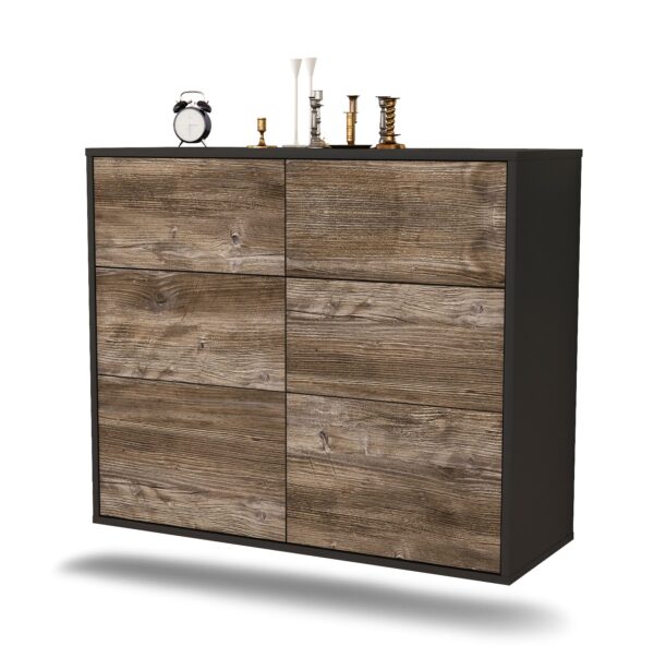 Sideboard Tempe | hängend | Korpus Anthrazit | Front in Treibholz Holz Optik | 92x79x35cm (BxHxT)