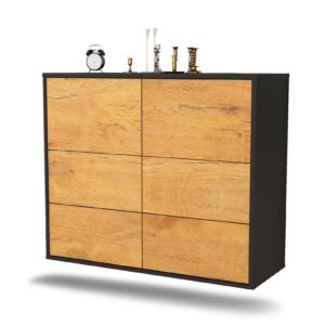 Sideboard Worcester | hängend | Korpus Anthrazit | Front in Eiche Holz Optik | 92x79x35cm (BxHxT)