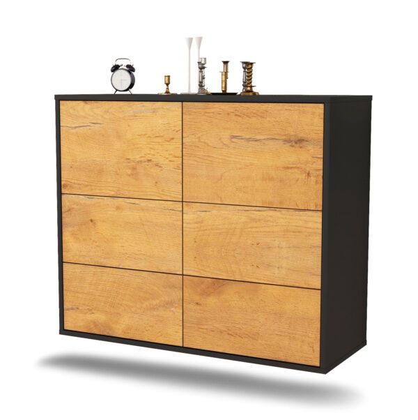 Sideboard Worcester | hängend | Korpus Anthrazit | Front in Eiche Holz Optik | 92x79x35cm (BxHxT)