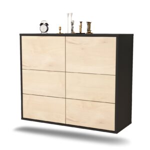 Sideboard Worcester | hängend | Korpus Anthrazit | Front in Zeder Holz Optik | 92x79x35cm (BxHxT)