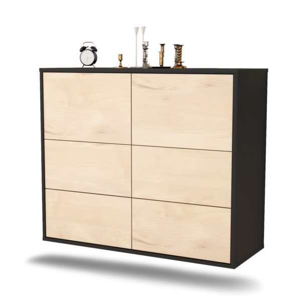 Sideboard Worcester | hängend | Korpus Anthrazit | Front in Zeder Holz Optik | 92x79x35cm (BxHxT)
