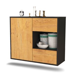 Sideboard Brownsville | hängend | Korpus Anthrazit | Front in Eiche Holz Optik | 92x79x35cm (BxHxT)