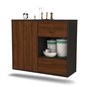 Sideboard Brownsville | hängend | Korpus Anthrazit | Front in Walnuss Holz Optik | 92x79x35cm (BxHxT)