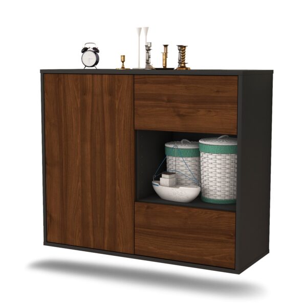 Sideboard Brownsville | hängend | Korpus Anthrazit | Front in Walnuss Holz Optik | 92x79x35cm (BxHxT)