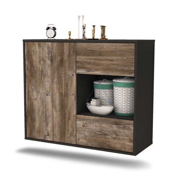 Sideboard Brownsville | hängend | Korpus Anthrazit | Front in Treibholz Holz Optik | 92x79x35cm (BxHxT)