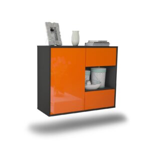 Sideboard Brownsville | hängend | Korpus Anthrazit | Front in Hochglanz Orange | 92x79x35cm (BxHxT)