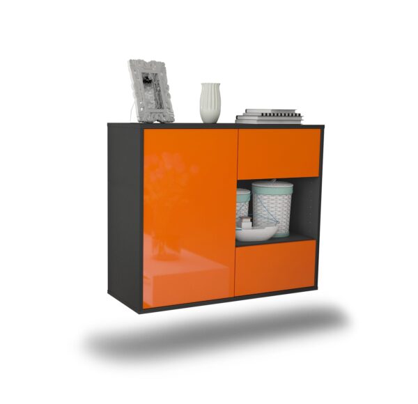 Sideboard Brownsville | hängend | Korpus Anthrazit | Front in Hochglanz Orange | 92x79x35cm (BxHxT)