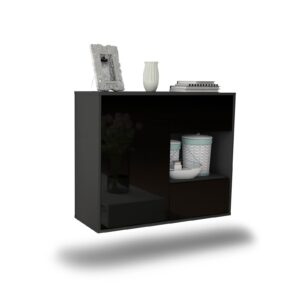 Sideboard Brownsville | hängend | Korpus Anthrazit | Front in Hochglanz Schwarz | 92x79x35cm (BxHxT)