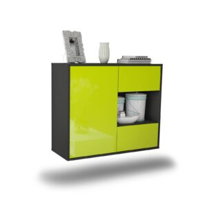 Sideboard Brownsville | hängend | Korpus Anthrazit | Front in Hochglanz Grün | 92x79x35cm (BxHxT)