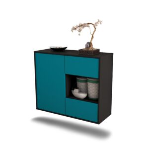 Sideboard Brownsville | hängend | Korpus Anthrazit | Front in Türkis | 92x79x35cm (BxHxT)