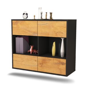 Sideboard Providence | hängend | Korpus Anthrazit | Front in Eiche Holz Optik | 92x79x35cm (BxHxT)
