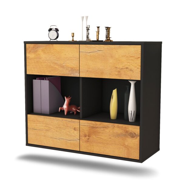 Sideboard Providence | hängend | Korpus Anthrazit | Front in Eiche Holz Optik | 92x79x35cm (BxHxT)