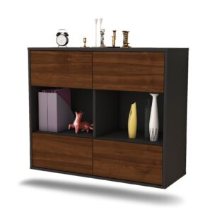 Sideboard Providence | hängend | Korpus Anthrazit | Front in Walnuss Holz Optik | 92x79x35cm (BxHxT)