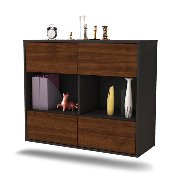 Sideboard Providence | hängend | Korpus Anthrazit | Front in Walnuss Holz Optik | 92x79x35cm (BxHxT)